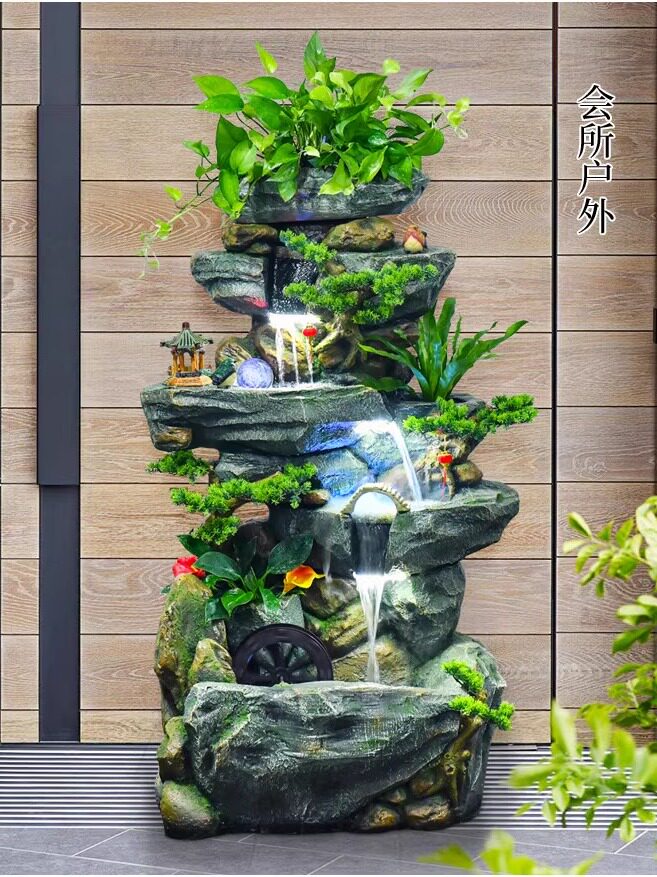 新中式入户高山流水瀑布摆件循环水客厅阳台假山喷泉落地装饰造景