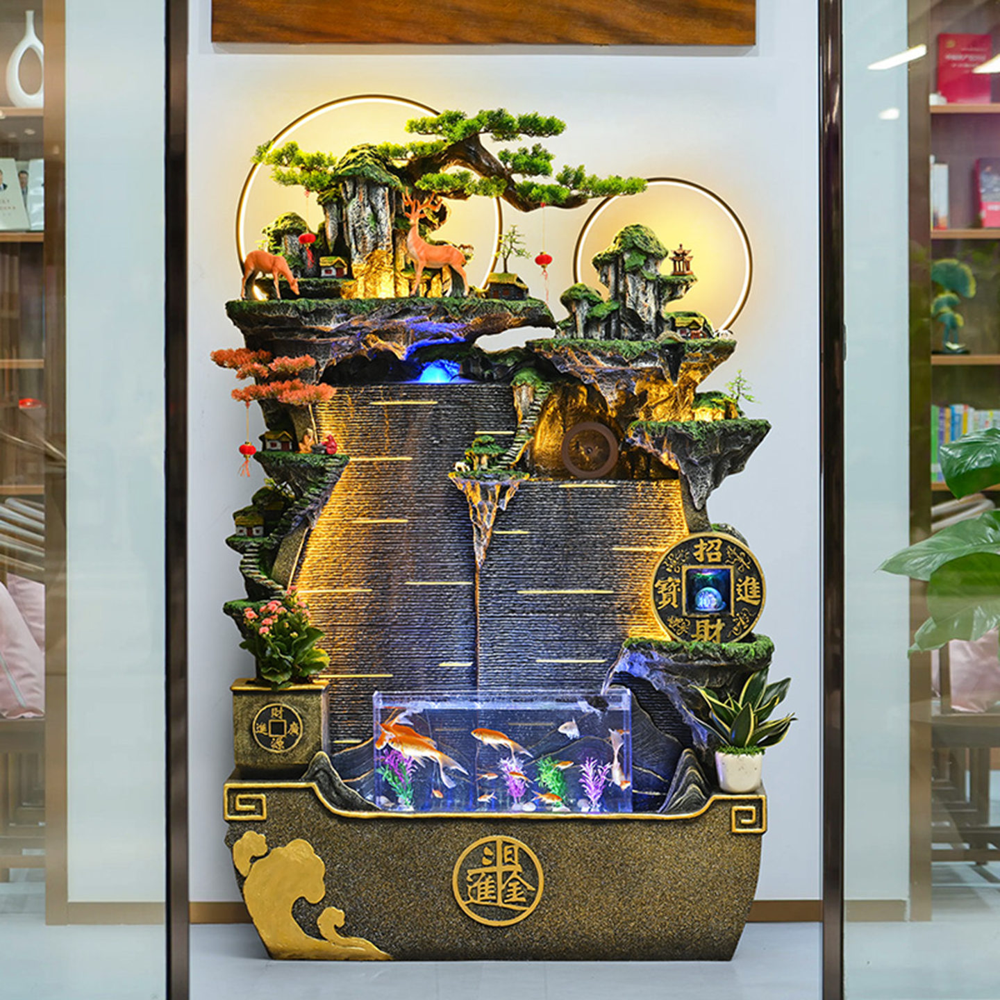 假山流水生财摆件循环水景客厅水幕墙办公室落地公司店铺开业招财