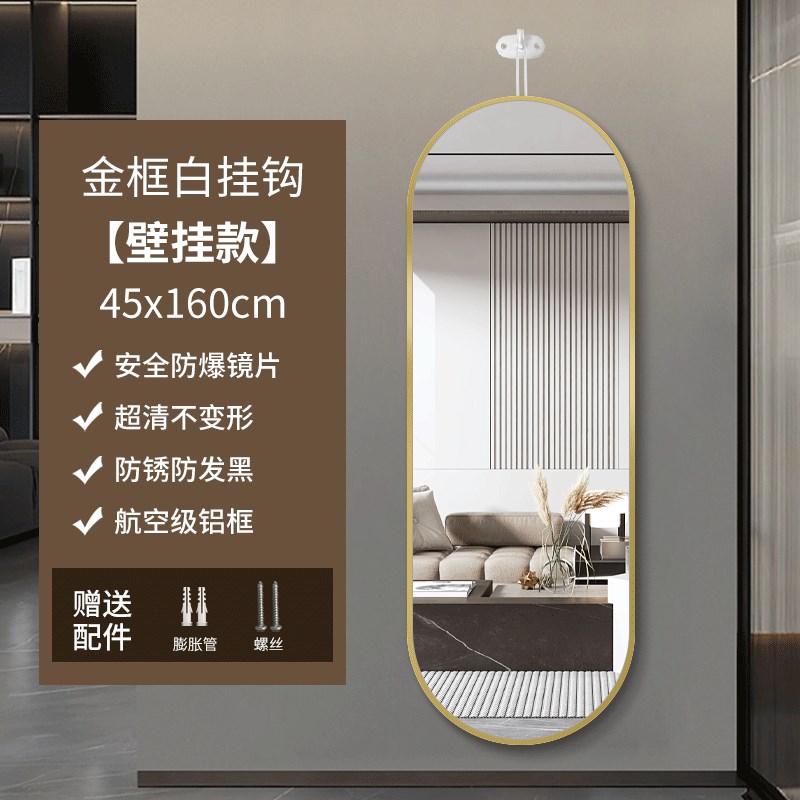 雨秉铝合金带框异形全身镜子壁挂家用穿衣镜挂钩吊墙试衣镜玄关装