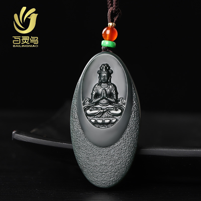 和田玉青玉塔青笑佛吊坠