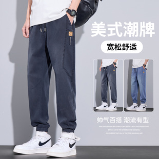 男士美式抽绳休闲哈伦时尚百搭束脚工装潮牌直筒宽松九分裤子春秋