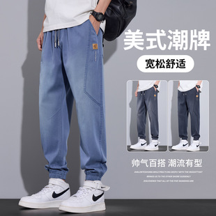 男士美式抽绳休闲哈伦时尚百搭束脚工装潮牌直筒宽松九分裤子春秋