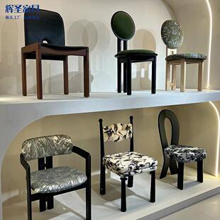 复古实木餐椅诧寂风家用设计师高颜值靠背凳子 中古风餐桌椅子法式
