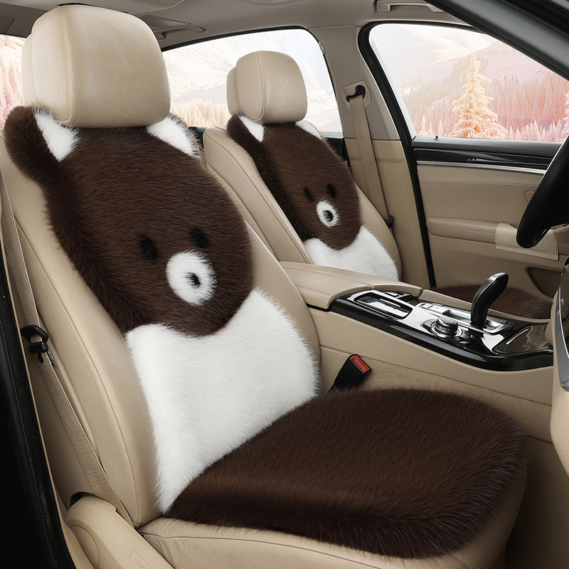 冬季汽车坐垫2025新款毛绒车垫可爱小熊加厚保暖单片后排通用座套