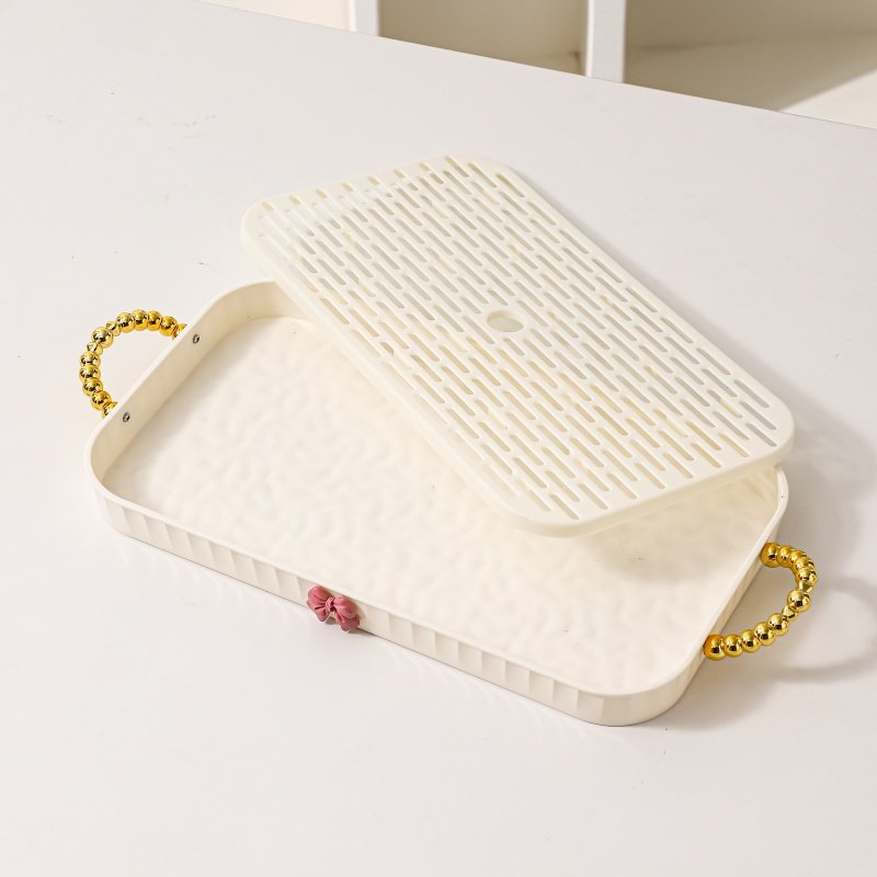 奶油风长方形水杯托盘餐盘收纳盘家用高颜值水果盘放茶杯茶沥水盘,餐饮具,餐用托盘,淘宝优惠券,粉丝福利购,淘宝优惠卷