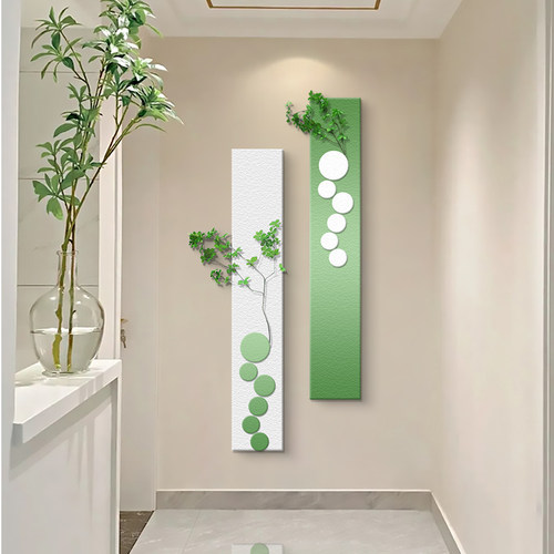 奶油风玄关装饰画立体砂岩长条画