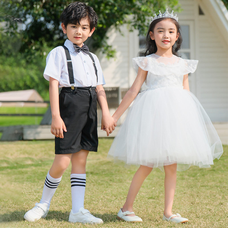 六一儿童朗诵合唱演出服幼儿园毕业礼服男女背带裤公主裙表演服装