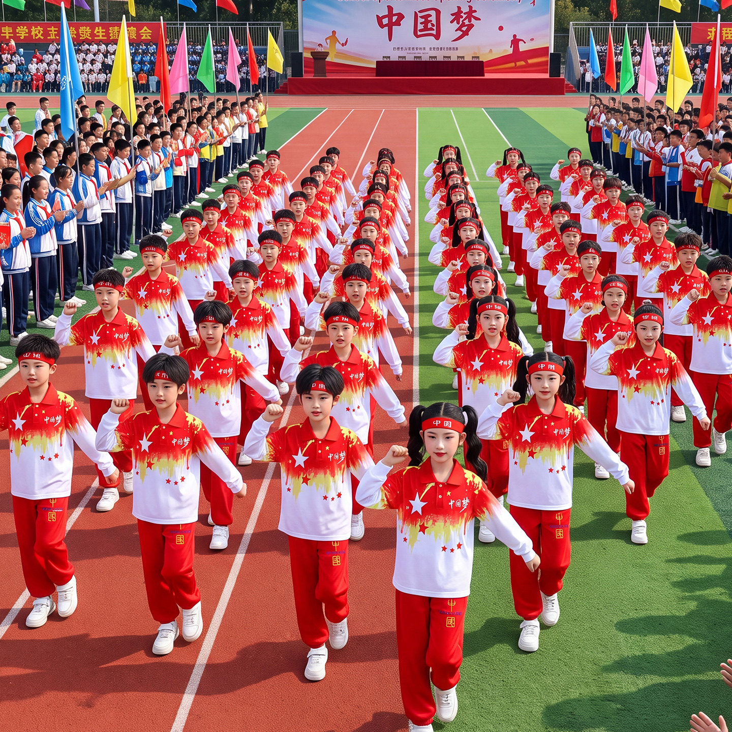 儿童演出服中国风啦啦队运动会