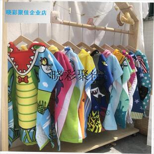 儿童浴巾带帽可穿卡通可t爱男孩女孩浴袍式斗篷夏季套头游泳速干l