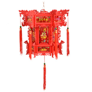 中式仿古六角灯笼庭院阳台门厅寺院大红龙灯过年春节LED旋转吊灯