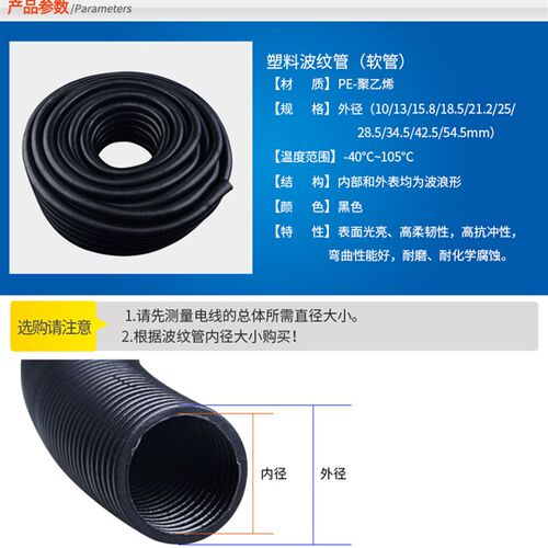 塑料波纹管PE加厚PA尼龙PP阻燃电缆线束护线电线绝缘套管穿线软管