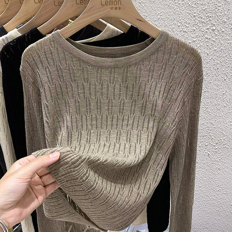 2023早春上衣女薄款宽松白色打底针织衫黑色内搭短款镂空长袖T恤,女装/女士精品,时尚防晒服,淘宝优惠券,粉丝福利购,淘宝优惠卷