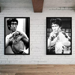 卧室壁画健身房墙画武术馆搏击拳击散打肌肉装饰画寝室李小龙挂画
