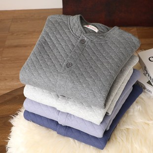 老年人保暖内衣男款夹棉单件上衣纯棉开衫老人贴身加绒加厚男秋衣