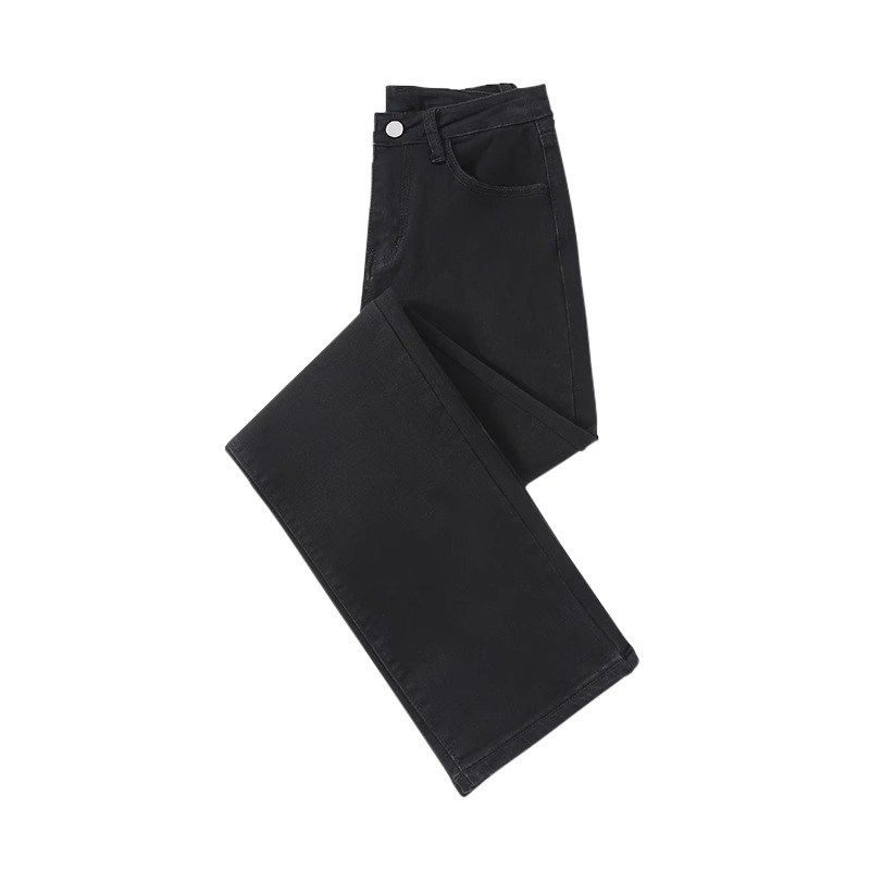 秋冬加绒保暖直筒牛仔裤女2023年新款修身显瘦百搭弹力窄版阔腿裤