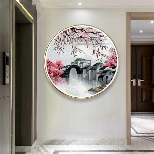 新中式十字绣2025新款线绣江南水乡客厅小幅山水画玄关手工自己绣