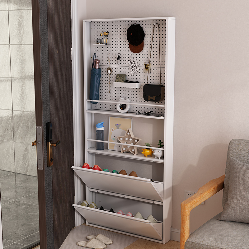 衣帽架家用门口鞋柜超薄款极窄翻斗门后置物架洞洞板小户型挂衣架
