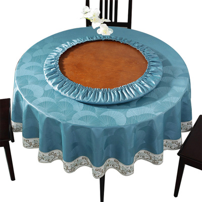 圆形餐桌带转盘桌布防水防油免洗防烫家用北欧pu大圆桌桌布餐桌垫
