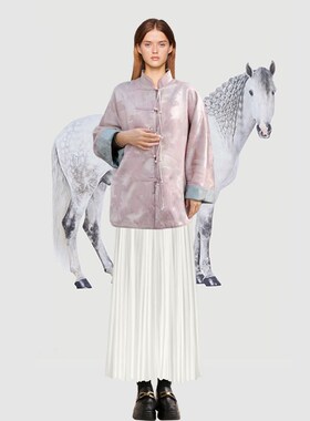 GARGA粉色新中式国风提花外套女两面穿气质立领汉服衬衫盘扣上衣