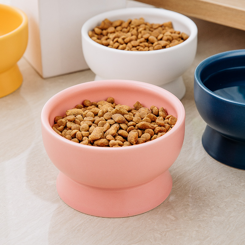 陶瓷宠物碗哑光猫碗喝水碗粮食碗加厚耐用护颈猫粮防黑下巴食器