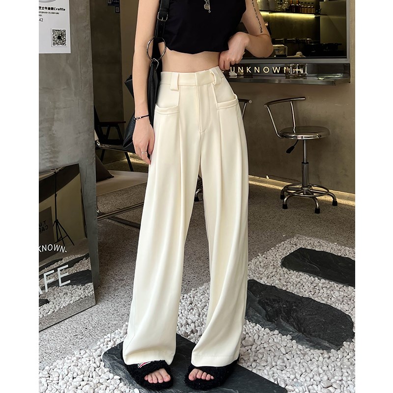 卡其色阔腿裤女春秋高腰显瘦直筒梨型身材裤子休闲西装拖地裤夏