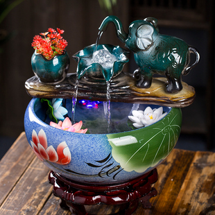 景德镇陶瓷鱼缸流水喷泉小金鱼缸特大号养鱼盆摆件客厅加湿造景