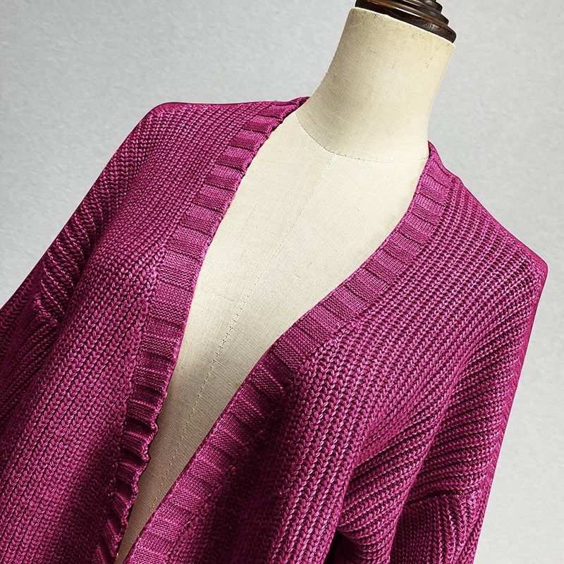 紫红色针织开衫毛衣女2025春秋宽松洋气百搭羊毛衫蓝色披肩外套