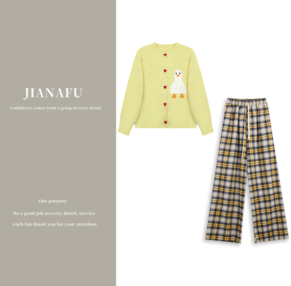 迦纳芙/JIANAFU 甜美小鸭刺绣开衫两件套女