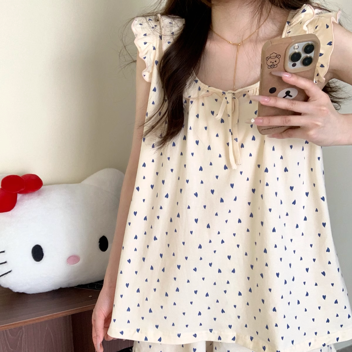 可爱小飞袖爱心纯棉睡衣女款夏季2026新款背心短裤甜美家居服夏天