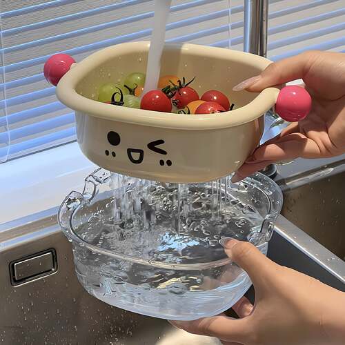 多巴胺洗菜盆沥水篮2026新款家用客厅果盘厨房双层洗水果蔬菜篮子