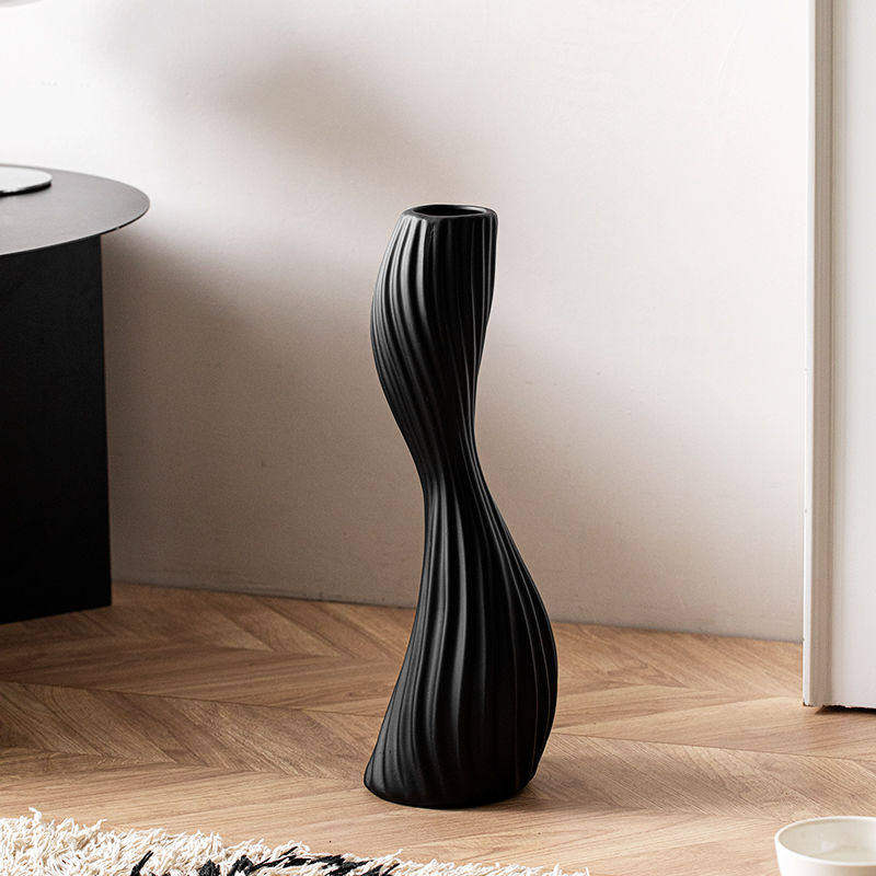 欧式轻奢天鹅颈仿真绿植吊钟感奶油风玄关电视柜装饰玻璃花瓶摆件