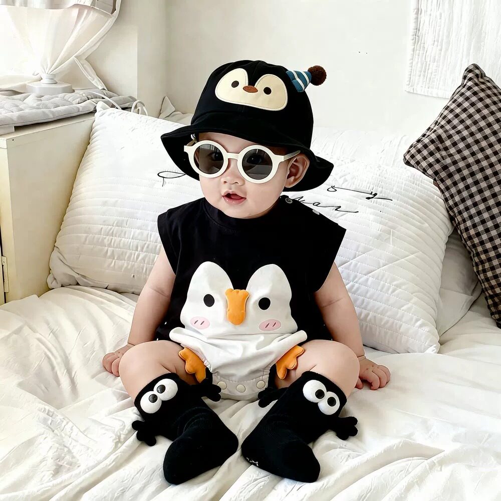 可爱企鹅连体衣2026夏季新款婴幼儿爬爬服背心哈衣类薄款包屁衣