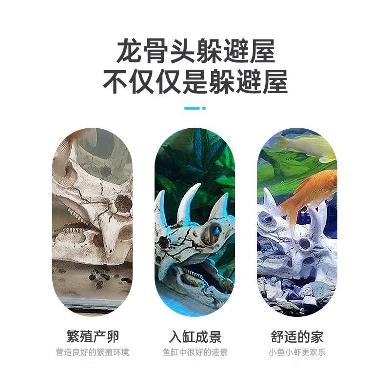 新款直销仿真恐龙骷颅头骨躲避屋树脂假山水草造景头骨布景水族箱
