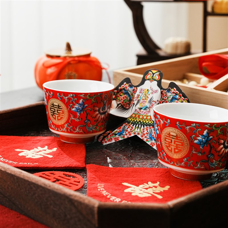 婚房布置客厅结婚装饰男方新房茶几桌面中式订婚摆台婚礼敬茶套装