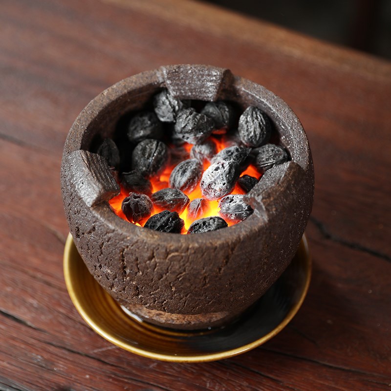 复古木炭炉粗陶柴烧煮茶炉家用户外阳台鼓形手工小号围炉