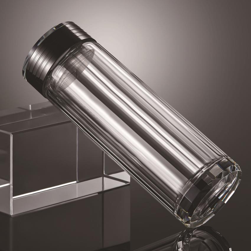 手工打磨16面双层玻璃杯男士带盖高档透明水晶隔热泡茶杯耐热