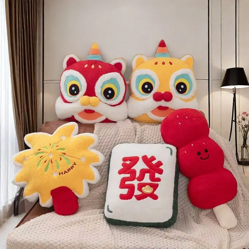 春节抱枕蛇年吉祥物醒狮沙发客厅