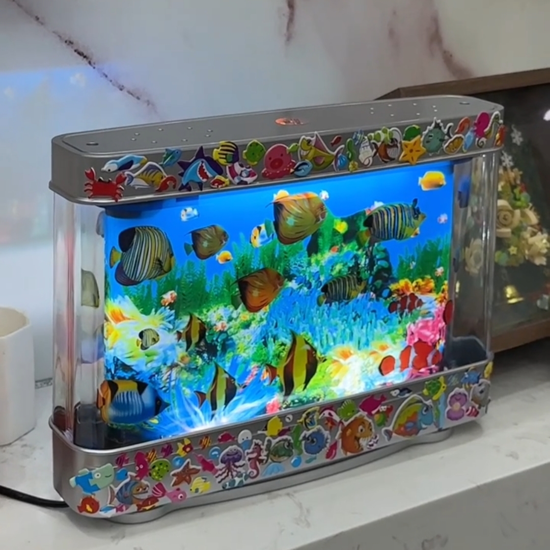 电子鱼缸海洋生物仿真鱼缸造景灯迷你水族馆小夜灯装饰灯桌面摆件