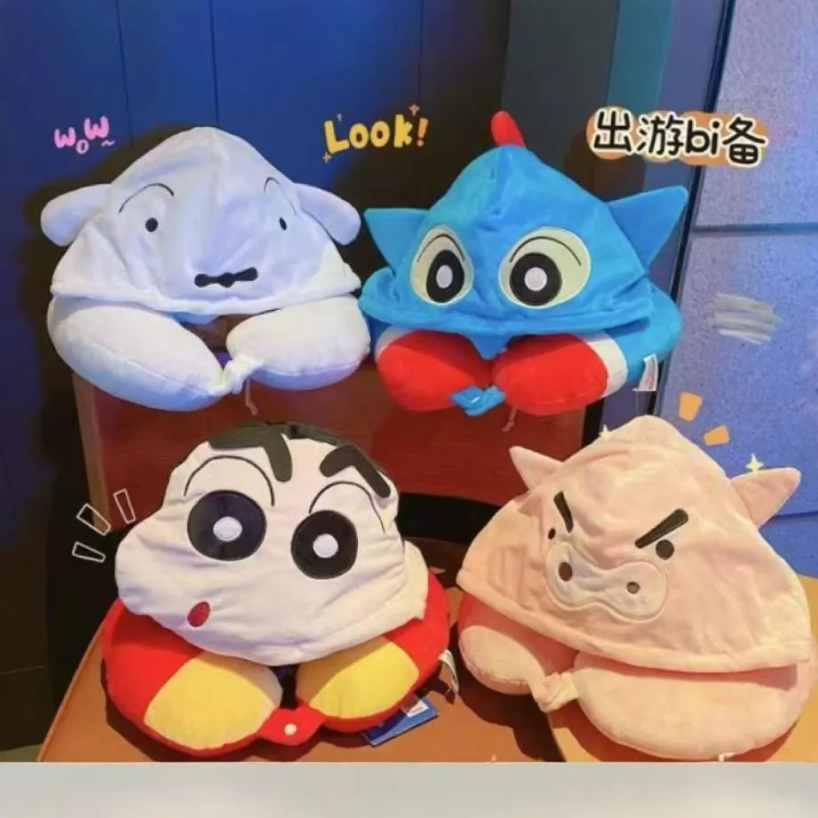 卡通小新u型枕带帽便携式午休