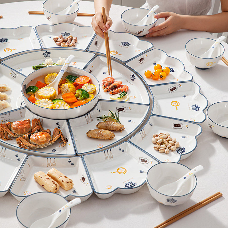 团聚大拼盘组合团圆餐具十八道菜套装年夜饭十八拼盘转盘瓷盘组合,餐饮具,餐具瓷器套装,淘宝优惠券,粉丝福利购,淘宝优惠卷