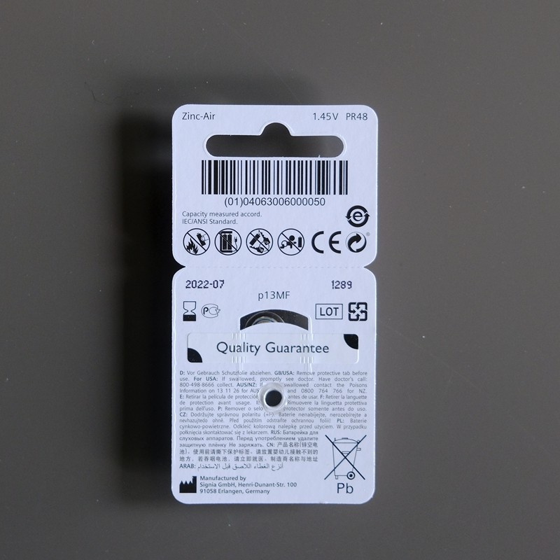 原装进口西嘉助听器A13电池S13/P13/PR48锌空气AG5纽扣电子