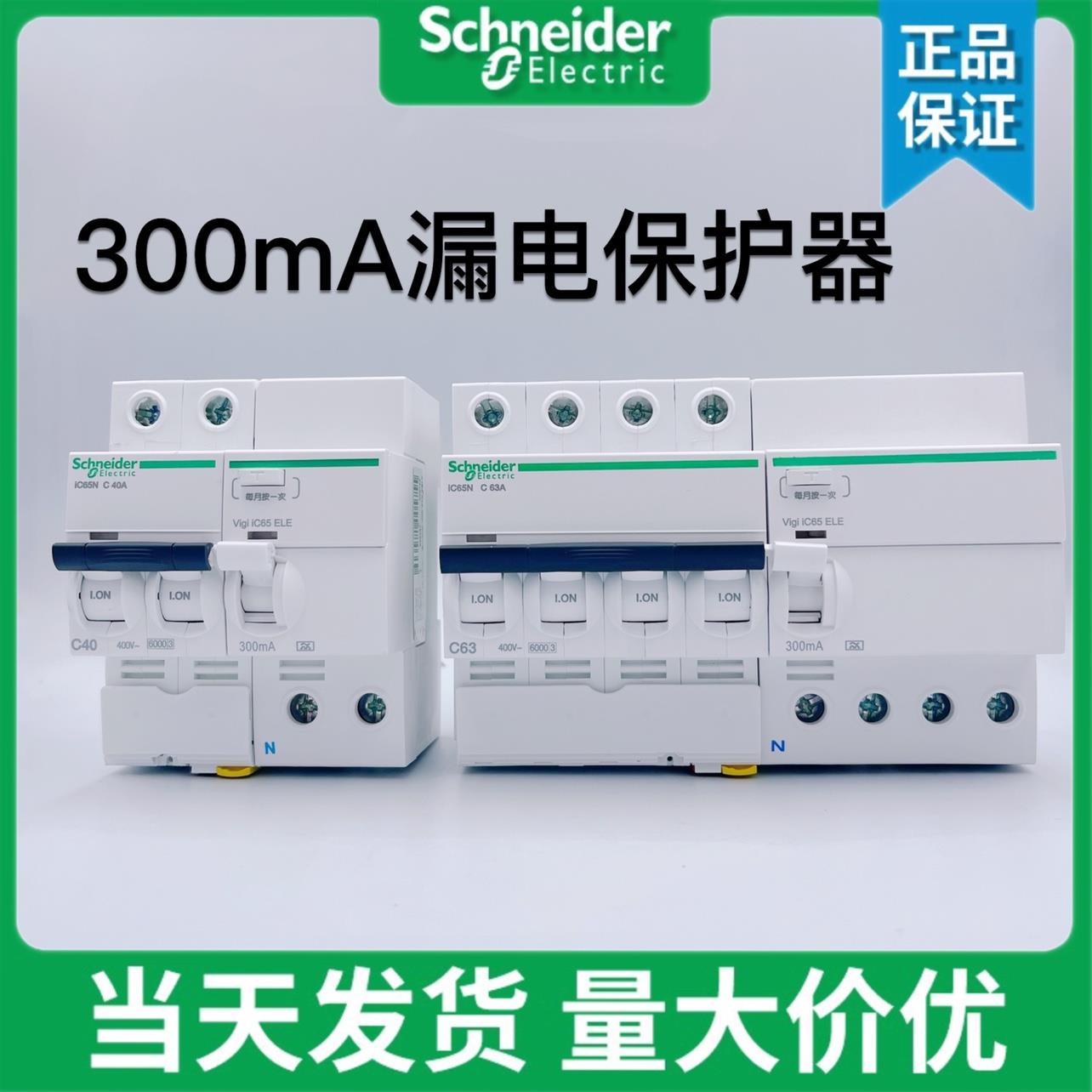 施耐德小型漏电保护器IC65N 2P 4P漏保32A 63A100A 漏电电流300mA