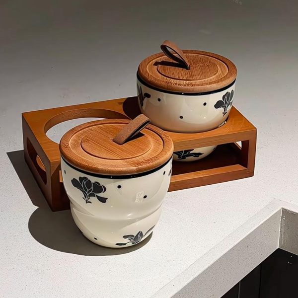 家用咖啡豆储存陶瓷茶叶带盖收纳罐子食品级法式复古调味料密封罐