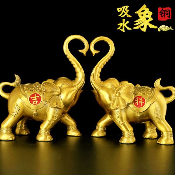 铜大象摆件 爱心吉祥吸水象一对家居玄关电视酒柜办公室开业礼物