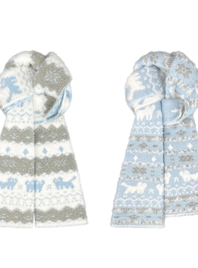 FREERABBITⅡ韩版费尔岛风提花针织围脖秋冬温柔甜美氛围感围巾