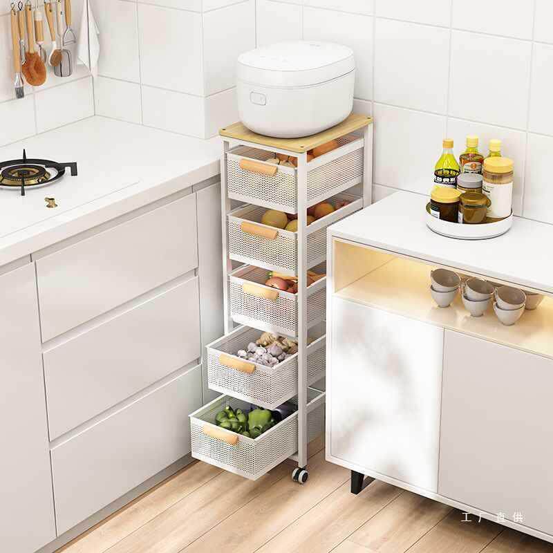 森花小推车夹缝蔬菜收纳架厨房落地抽拉式果蔬置物架子家用放菜篮