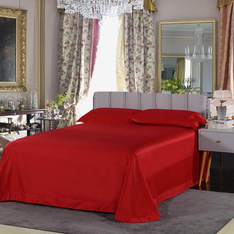 全棉活性纯色圆角贴边玫红色单件蓝色双人素色纯棉大红花边大床单
