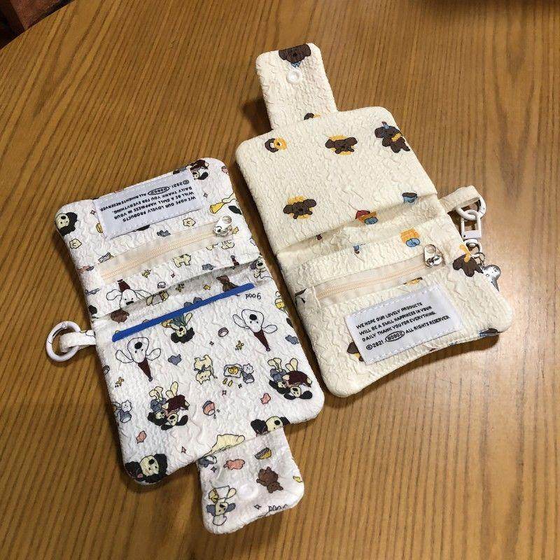ins新款卡通可挂件狗狗卡包多层零钱包帆布耳机包收纳包随身包英