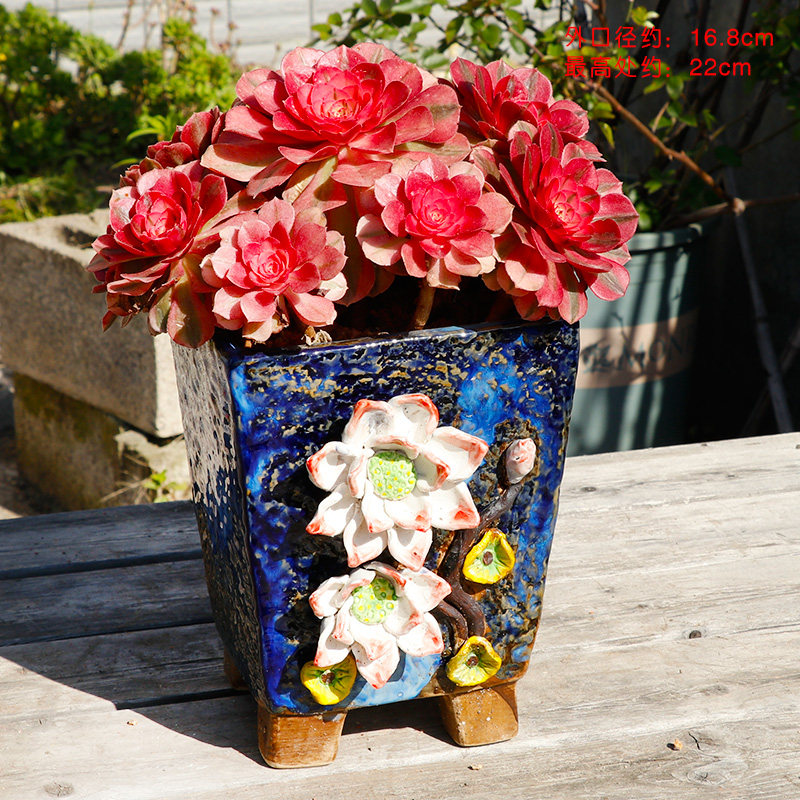 大老桩手绘手捏花盆 陶瓷多肉花盆 老桩盆拼盘群生盆精美