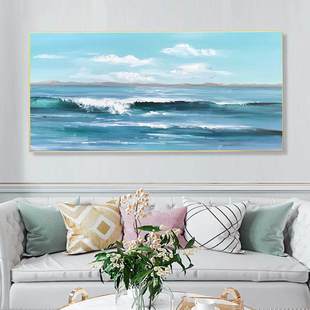 大芬村手绘油画现代简约大海风景客厅装饰画横版沙发背景别墅挂画